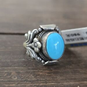 Tibetan Turquoise Sterling Silver Floral Ring